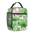 thumbnail image 4 of YFYANG Sac Lunch Portable Réutilisable pour Adultes / Enfants, Isolation de la Poignée de Boucle Mains Libres Watercolor Lotus Leaf Pattern / Sac Froid pour l'École, le Travail, les Pique-Niques, les Voyages, 4 of 6