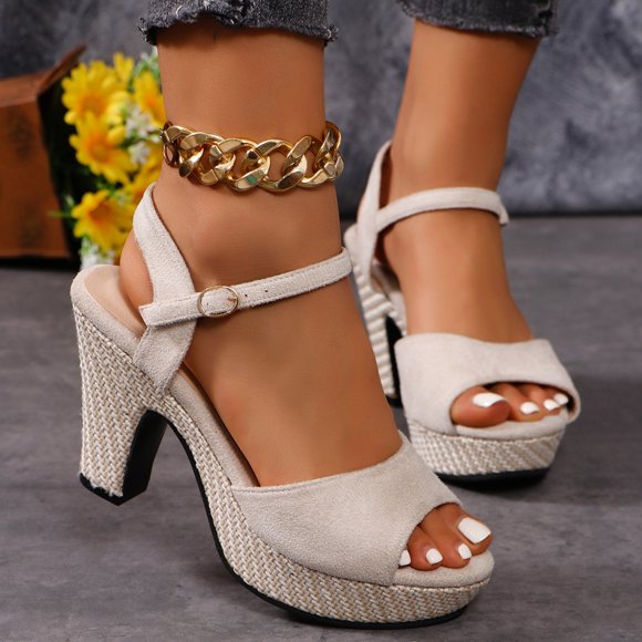 Fridja Wedding Sandals Trendy Women High Heels Comfy Sandals Beach Casual Shoes Festival Gifts (Beige,6.5)