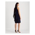 thumbnail image 2 of RALPH LAUREN Womens Navy Beaded Sheer Draped Side Sleeveless Crew Neck Knee Length Sheath Dress 2, 2 of 3