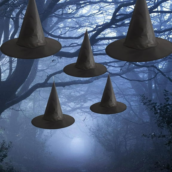 Halloween Decorations 5PCS Halloween Black Hanging Witches Hats Party Costume Accessories, Hanging Wizard Hats with Hanging Rope, Floating Front Porch Yard Indoor Outdoor Hats Decor
