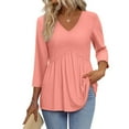 thumbnail image 3 of Ronuti 3/4 Length Sleeve Womens Tops 2025 Blouses for Women Dressy Casual Fashion Clothing V Neck Babydoll Tops Fall Outfits, 3 of 8