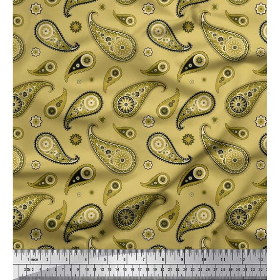 Soimoi Cotton Duck Fabric Floral & Paisley Printed Fabric 1 Yard 56 Inch Wide