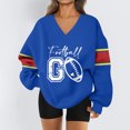 thumbnail image 2 of Women's Loose and Comfortable Letter V-Neck Sportswear Long Sleeve Sweatshirt with Football Print for Sporty Style,Blue,L, 2 of 8