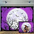 thumbnail image 2 of 10 x 8 ft Happy Halloween Purple Backdrop Bat Scary Pumpkin Lantern Full Moon Photo Backdrops for Parties Banner Decorations Outdoor Kids Portrait Hallowmas Holiday Photography Background, 2 of 3