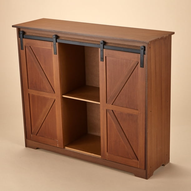 Distressed Sideboard Buffet Cabinet With Sliding Rail Barn Doors