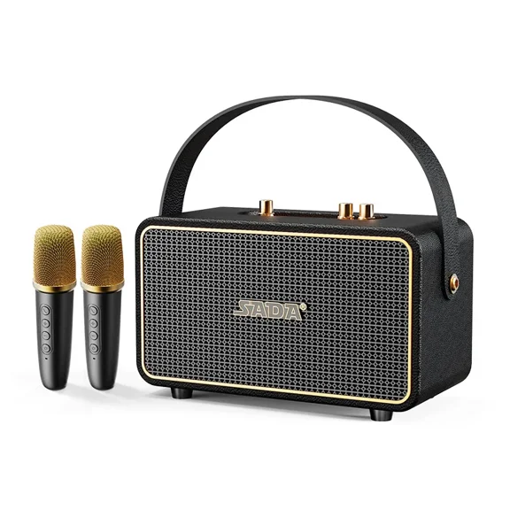 Brand New Wooden Retro Leather Home High Power Speaker Indoor Wireless Bluetooth Speaker With Microphone Portable Retro Karaoke