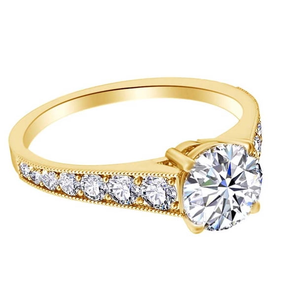 AFFY 0.93 Ct White Natural Diamond Solitaire Engagement Ring in 14k Yellow Gold Ring Size - 4