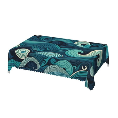 

DouZhe Rectangular Tablecloth Seascape Waves Table Cloth for Kitchen Dinning Tabletop 72 x54 Waterproof Polyester Table Cover