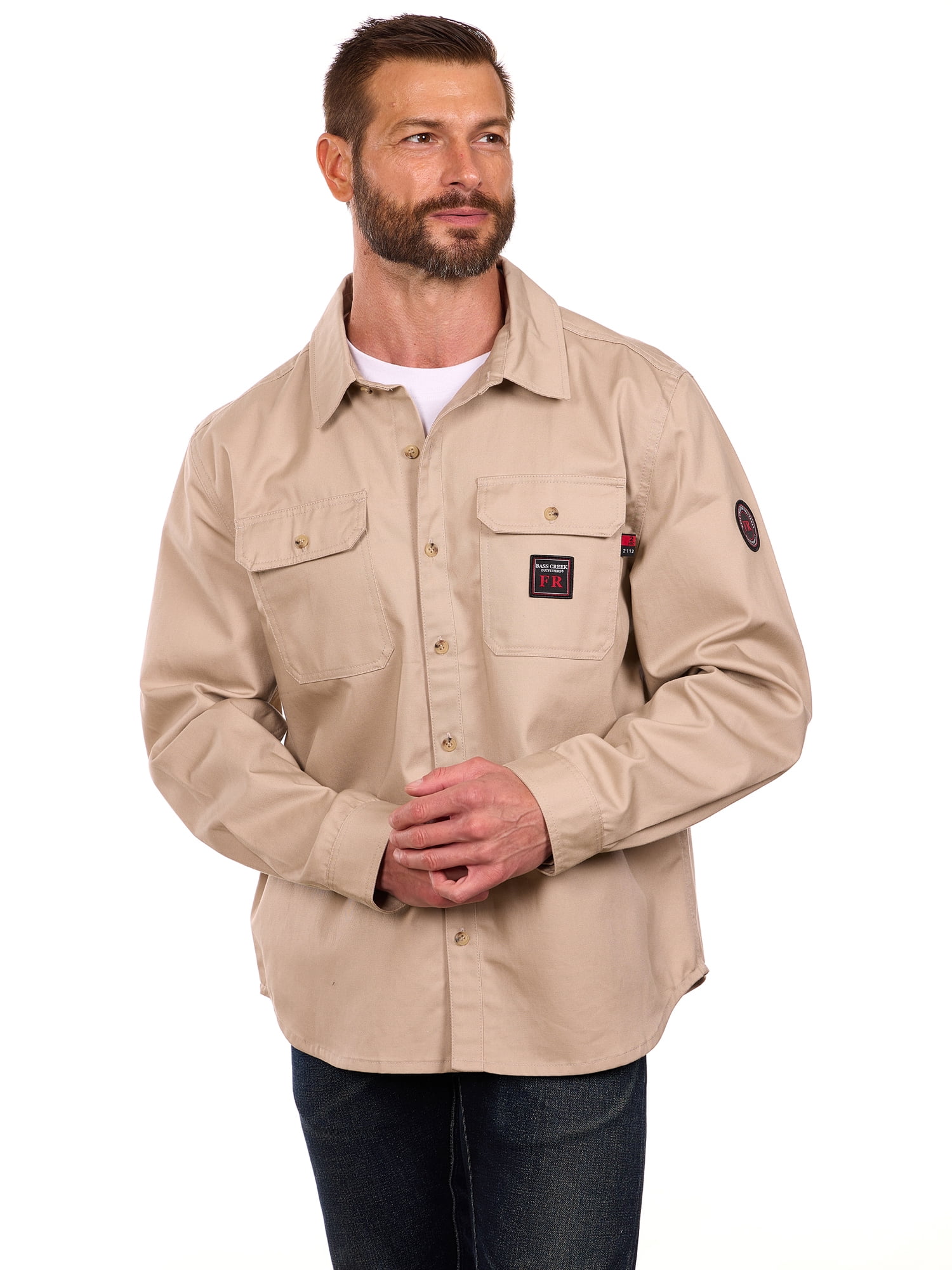 Bass Creek Outfitters Men's Flame Resistant Long Sleeve Twill Work Shirt, Sizes M-2XL