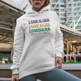 thumbnail image 2 of Louisiana, Born in the Boot with State Map Art Merch Gift, White Hooded Sweatshirt or Hoodie, Small, 2 of 5