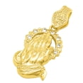 thumbnail image 5 of Large 14k Gold Heavy Plated Praying Hands w/CZ Halo Pendant + 30" 2.4mm Figaro Chain Necklace Set, 5 of 7
