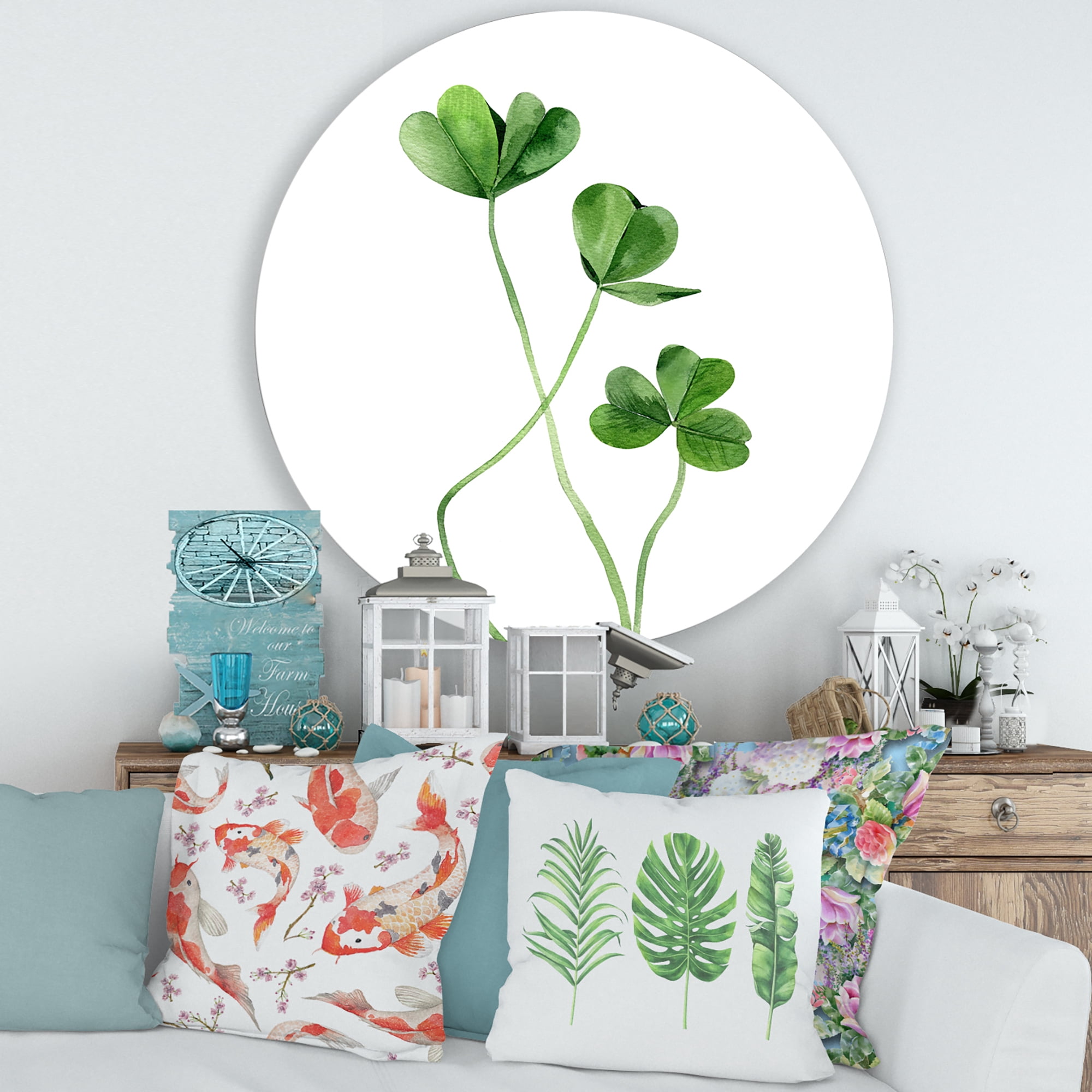 Designart 'Field Green Plant Detail Clover' Farmhouse Circle Metal Wall Art 36x36 - Disc of 36