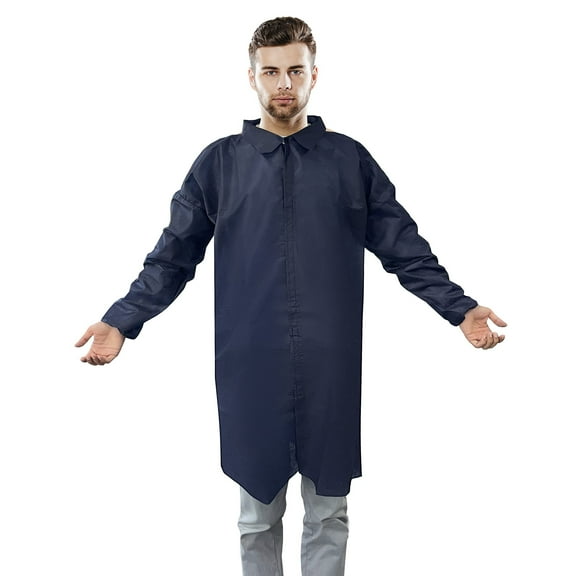 Polypropylene Lab Coats Pack of 50 XX-Large Dark Blue PP Lab Coats 35 gm/m2 Unisex Adult Disposable Robes with Long Sleeves Elastic Wrists Loop Fastener No Pockets