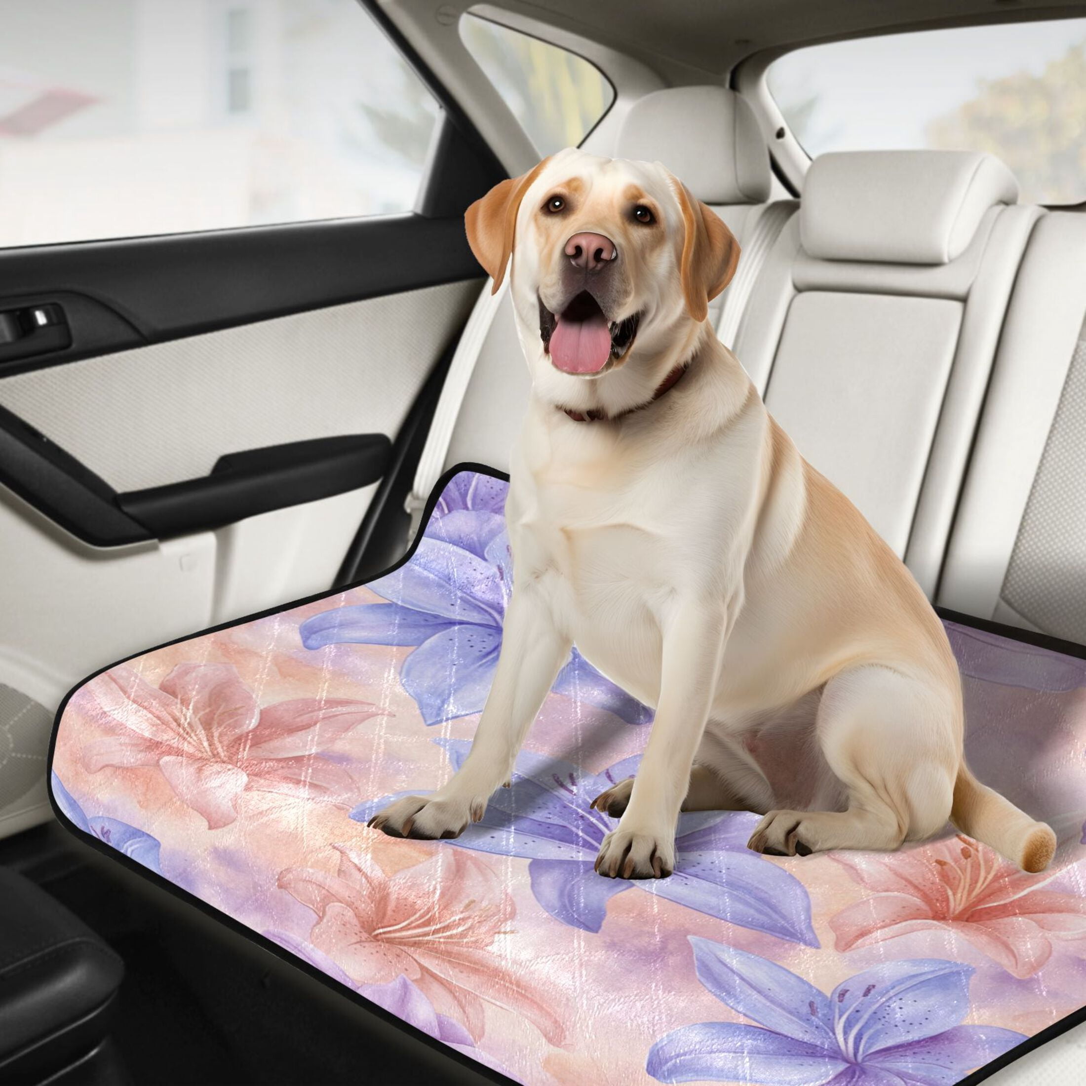 Qxltty Lavender Tones Depicting Blooming Lilies Cat litter Pads Pet Set of 2 Diaper Mats Center Anti-leakage Layer Absorbent Soft and Comfortable