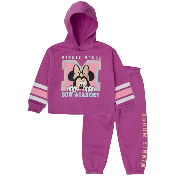 Disney Minnie Mouse Toddler Girls’ Outfit Set - Two Piece Hoodie Sweatshirt with Metallic Ink Print & Jogger Pants (5T)