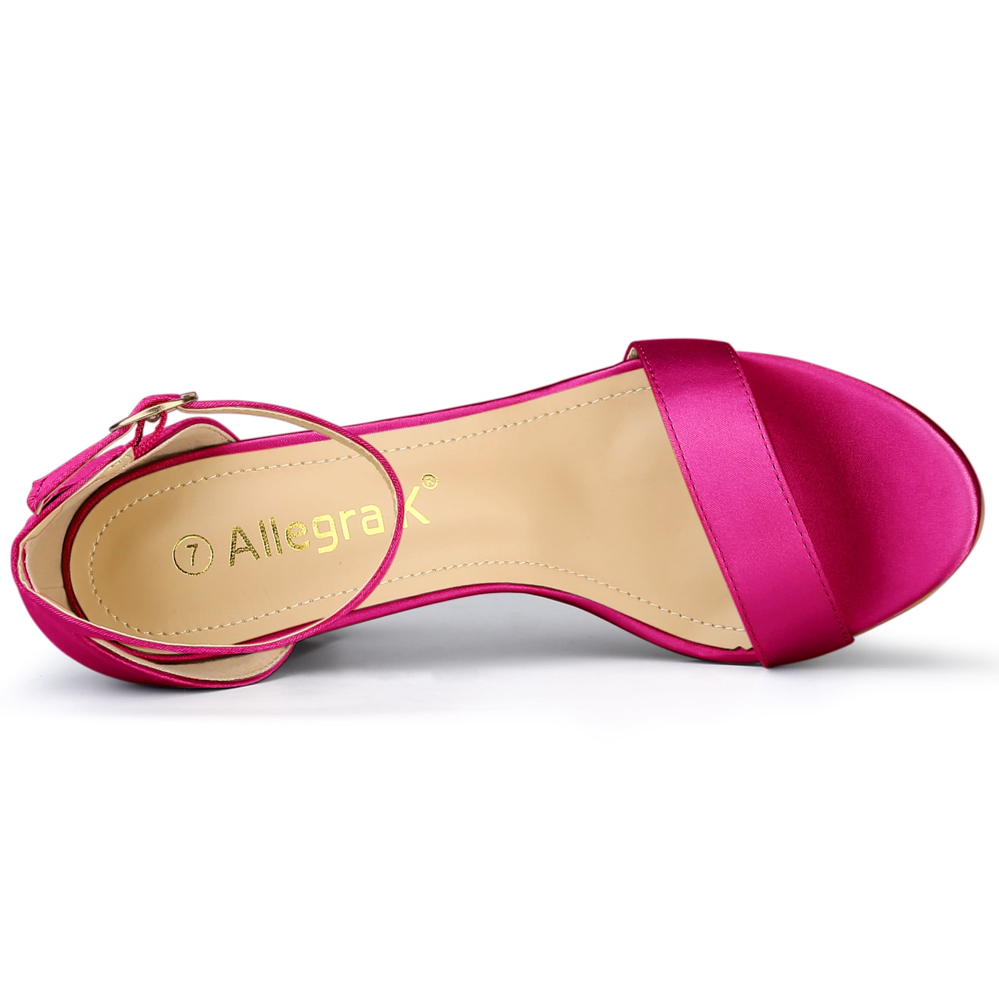 DARING DIVA Women's Satin Ankle Strap Chunky Heels Hot Pink 5.5