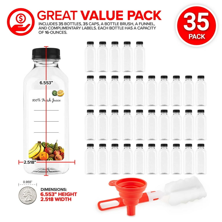16oz Empty Plastic Juice Bottles with Caps (35 Pack) Clear Reusable  Smoothie Drink Containers by Stock Your Hom