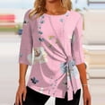 thumbnail image 2 of Dyegold Womens Tops 3/4 Length Sleeves Boho Western Tops Vintage Floral Side Twist Knot Blouses Dressy Casual Fall Shirt Tee, 2 of 5