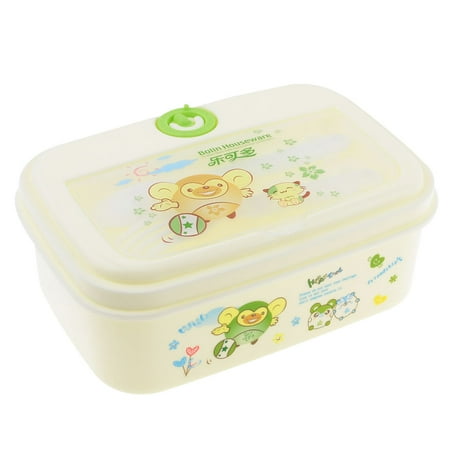 Unique Bargains Cartoon Letter Print Food Holder Container Lunch Box Off White w Spoon Fork