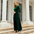 thumbnail image 6 of IBTOM CASTLE Women's Fall Winter Velvet Dress Long Sleeve Round Neck Maxi Dress with Belt Wedding Guest Cocktail Gown Evening Party Dress XL Green, 6 of 8