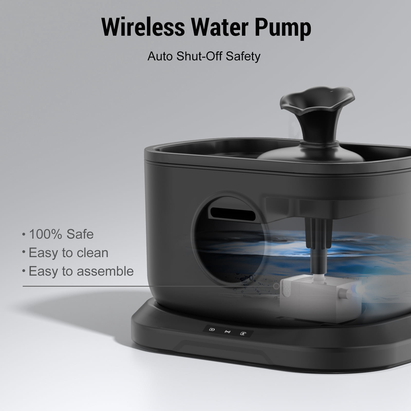 Cat Water Fountain, Radar Sensing Cordless Water Fountains for Cats Indoor, Battery Operated Wireless Pump, Premium Multi-Layer Filter 2.5L/84oz Quiet Automatic Pet Dispenser, Black