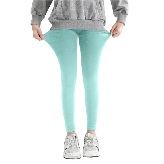 Cethrio Kids Girls Leggings, Stretch Elastic Waist Skinny Solid Color Kids Bottoms Light Blue Size 3-4T