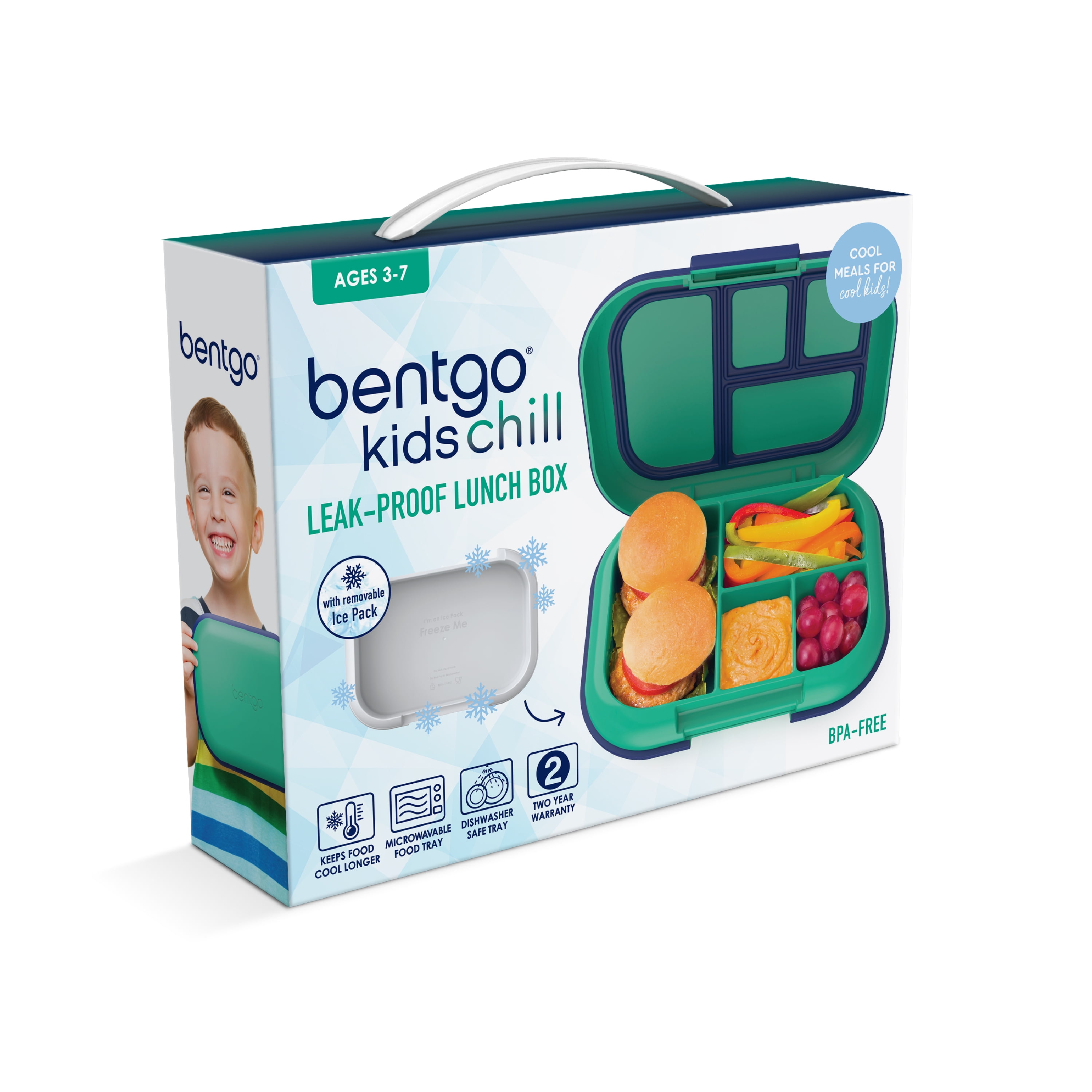 Genteen Kids Bento Box with Ice Packs and Insulated Lunch Bag, Green, Ideal  for Toddlers, Portion Control, Microwave and Dishwasher Safe