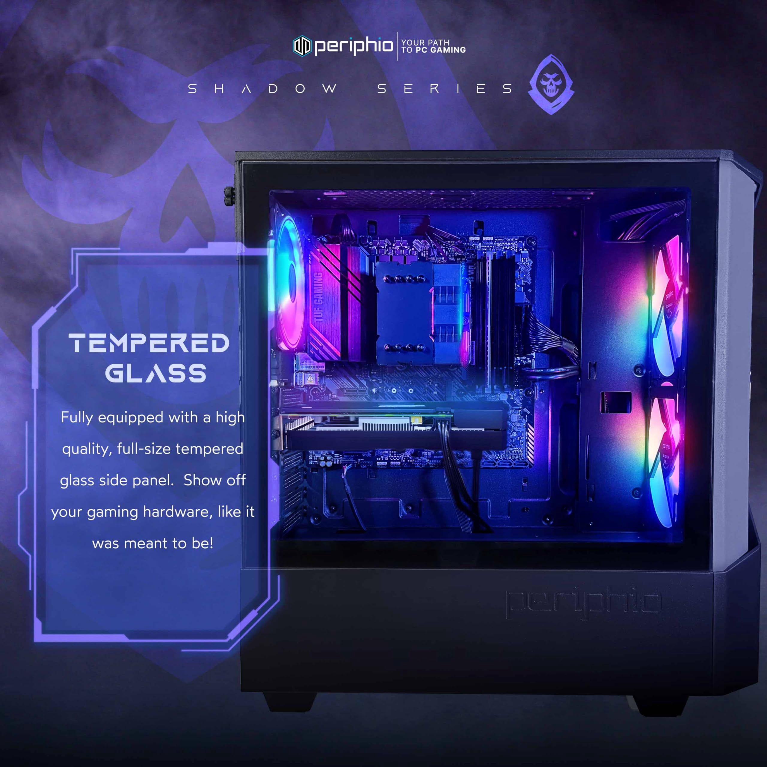 Periphio Reaper Gaming PC, AMD Ryzen 5 5500 up to 4.4GHz with Raddeon RX 6500 XT 4GB GPU (Gaming Optimized), 16GB RAM, 1TB SSD, WiFi, Windows 11 Desktop, Black, Full Battlestation