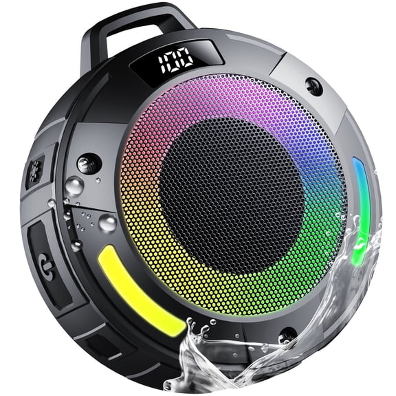 Waterproof Bluetooth Shower Speaker, Small Portable Wireless Speaker with Crystal Sound, LED Display & Mic, IPX7 Rated for Bathroom, Beach, Outdoor & Travel