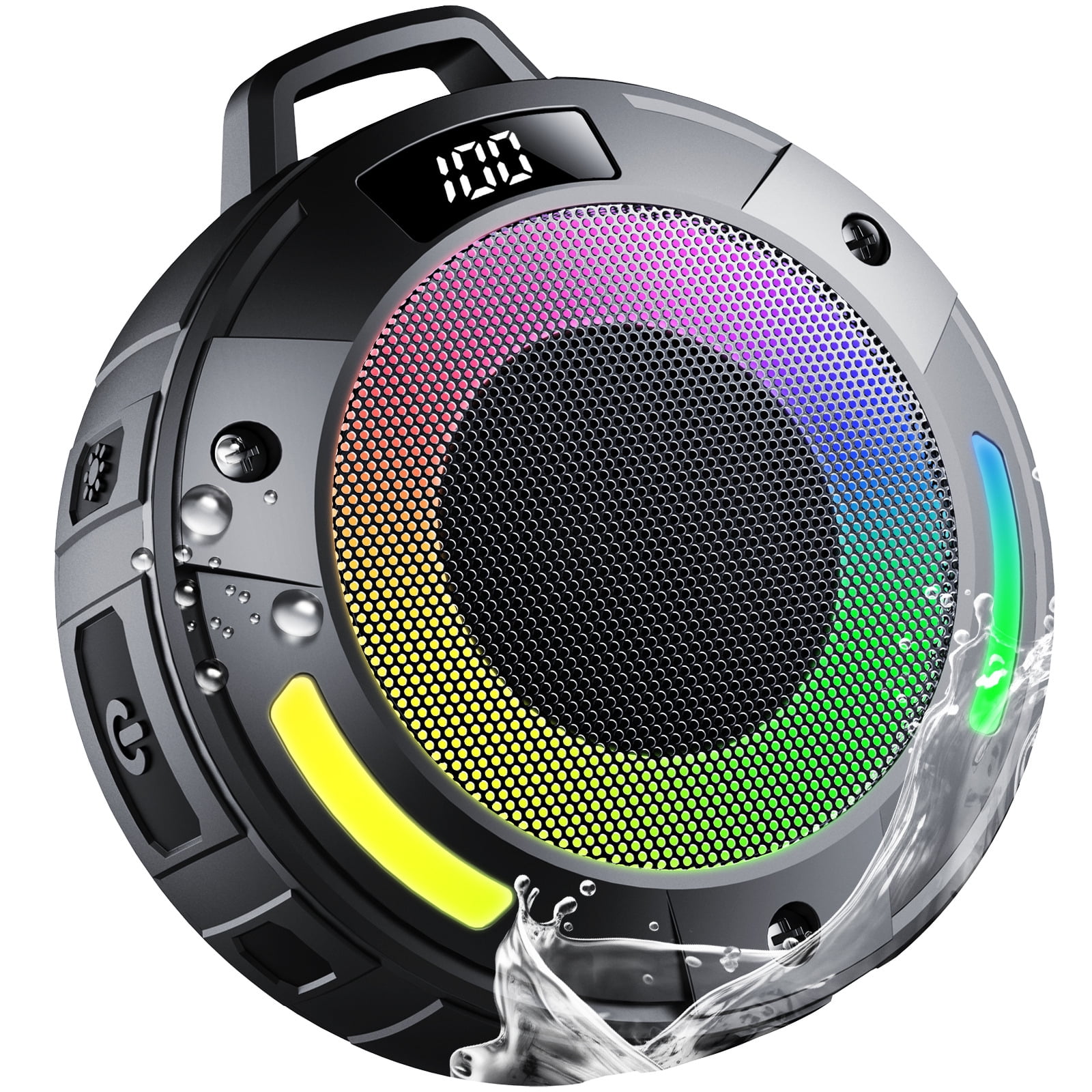 Waterproof Bluetooth Shower Speaker, Small Portable Wireless Speaker with Crystal Sound, LED Display & Mic, IPX7 Rated for Bathroom, Beach, Outdoor & Travel