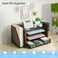 thumbnail image 4 of MEHOOM Wood Desk Organizers and Accessories with File Holder, 4-Tier Desk Accessories & Workspace Organizers with Drawer and Pen Holder, Paper Organizer for Office Supplies (Wood), 4 of 9