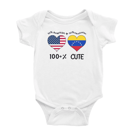 

50% Venezuelan + 50% American = 100+% Cute Baby Bodysuit Newborn Clothes Outfits (White 6-12 Months)