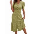 thumbnail image 3 of Womens V Neck Short Sleeve Solid Color Casual Dress Summer Chic Midi Dress Matcha Green L, 3 of 6