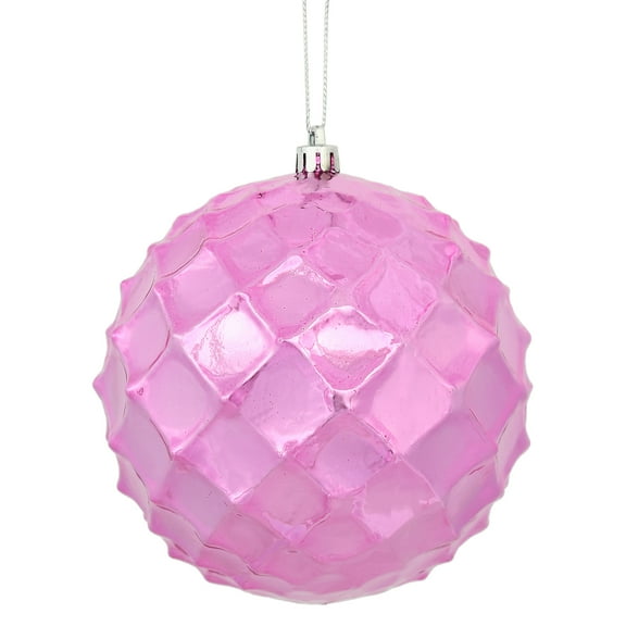 Vickerman 4.75" Pink Shiny Diamond Bauble Ornament, with drilled and wired caps. Comes 4 per Bag.