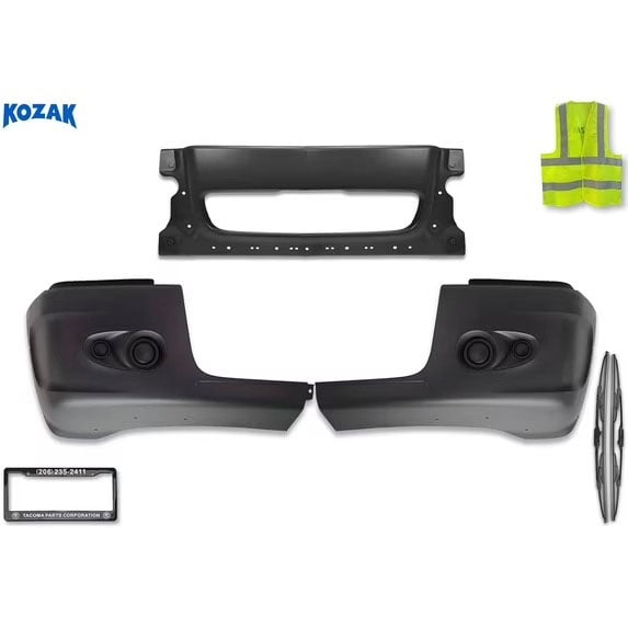 Front Bumper - Center Black and End Corners Plastic w/out Fog Light Holes Set Compatible with Freightliner Century 2005-2011