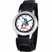 Captain America Boys' Stainless Steel Watch, Black Strap