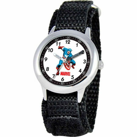 Captain America Boys' Stainless Steel Watch, Black Strap
