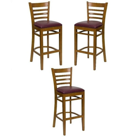 Home Square Hercules Series 31" Ladder Back Bar Stool in Burgundy - Set of 3