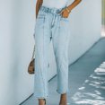 thumbnail image 4 of Women's High Waist Stretch Straight Wide Leg Blue Jeans Distressed Comfort Classic Denim Pants Trousers with Pockets, 4 of 7