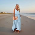 thumbnail image 4 of Evdexr Sun Dresses for Women 2025 Vacation Ruffle Tiered Flowy Maxi Dresses Beach Wedding Guest Dress with Pockets Sky Blue 2XL, 4 of 8