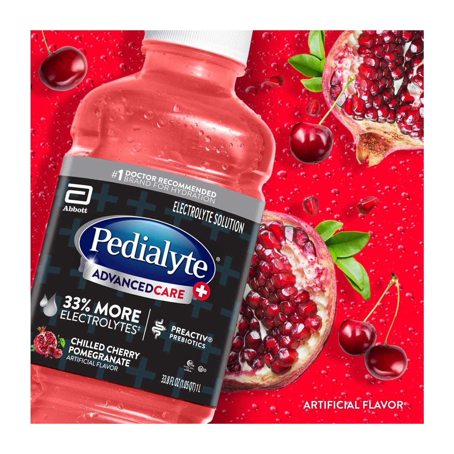 Pedialyte AdvancedCare Plus Electrolyte Drink, Chilled Cherry Pomegranate, 1 Liter