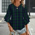 thumbnail image 3 of Blackwatch Tartan Modern Cute Blue And Green Plaid Women's V-Neck Blouse With 3/4 Ruffled Bell Sleeves Casual Top Ladies Blouses, 3 of 7