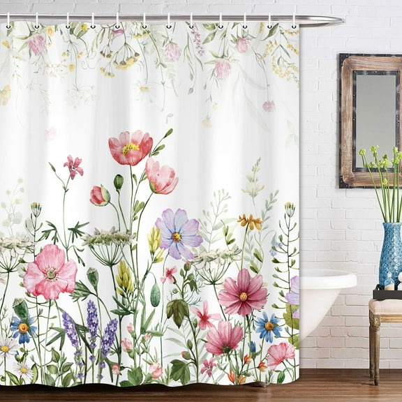 DTEKOJ Pink Floral Polyester Shower Curtain, 72" x 72" Waterproof
