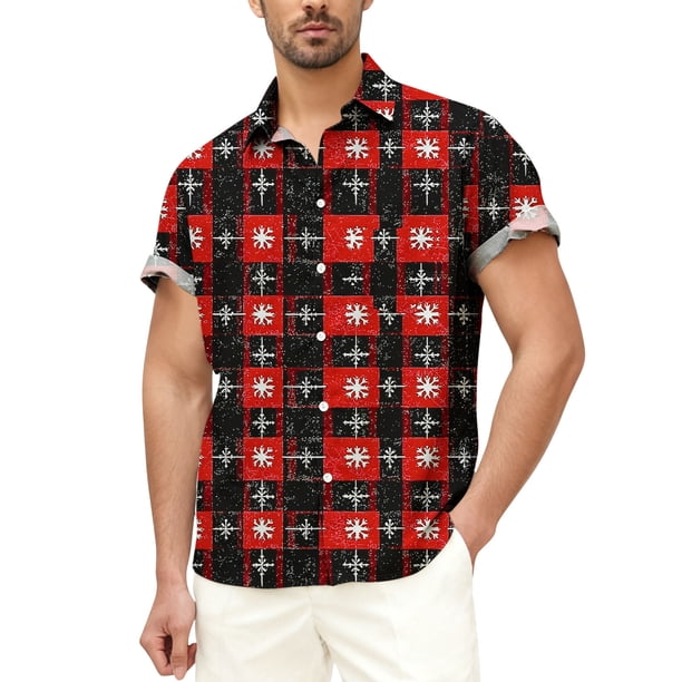 Blusa y camisa de manga corta con cuello vuelto para hombre, blusa informal de moda con cuello vuelto, blusa estampada de manga corta con botones, blusa de poliéster para hombre