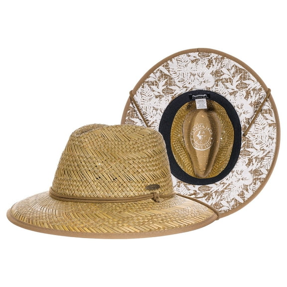 Panama Jack Deluxe Straw Lifeguard Hat - Floral Covered Underbrim, Packable, UPF 50 Sun Protection