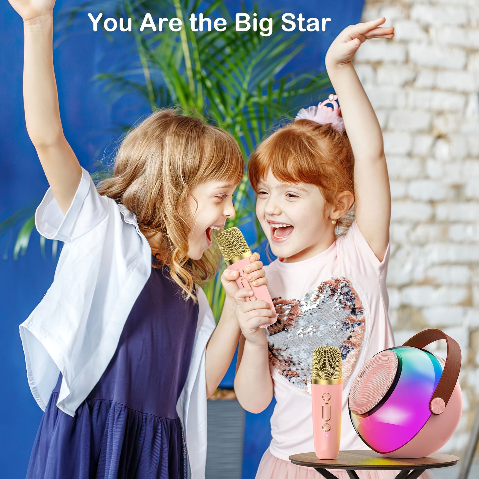 JYX Karaoke Machine for Kids, Portable Bluetooth Speaker with 2 Karaoke Microphone, D25P-T