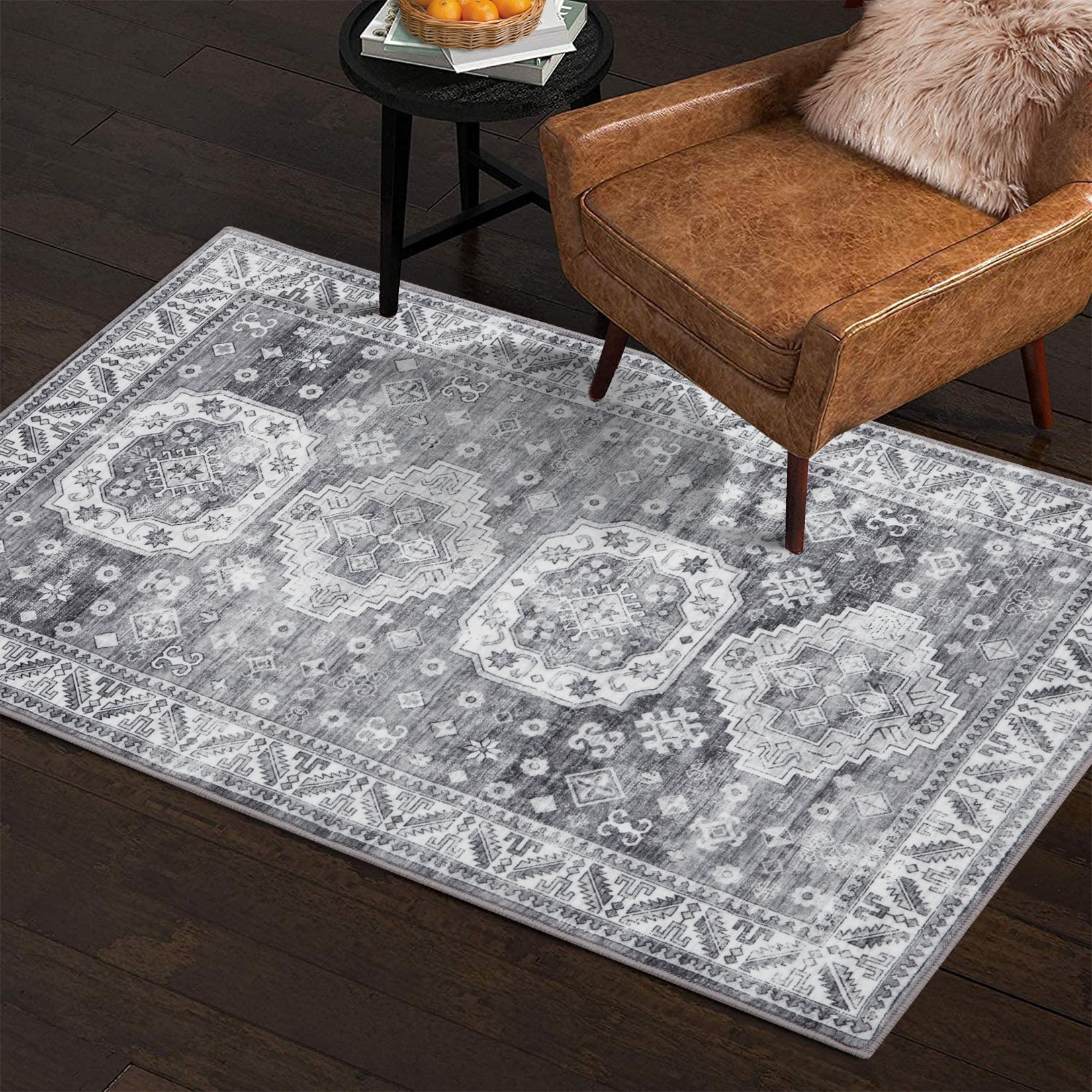 WhizMax 2' x 3' Gray Small Rug Vintage Persian Medallion Area Rug Non