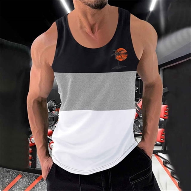 Débardeur pour Hommes, Mode Décontractée Patchwork Imprimé Pull Col Rond Débardeurs de Sport
