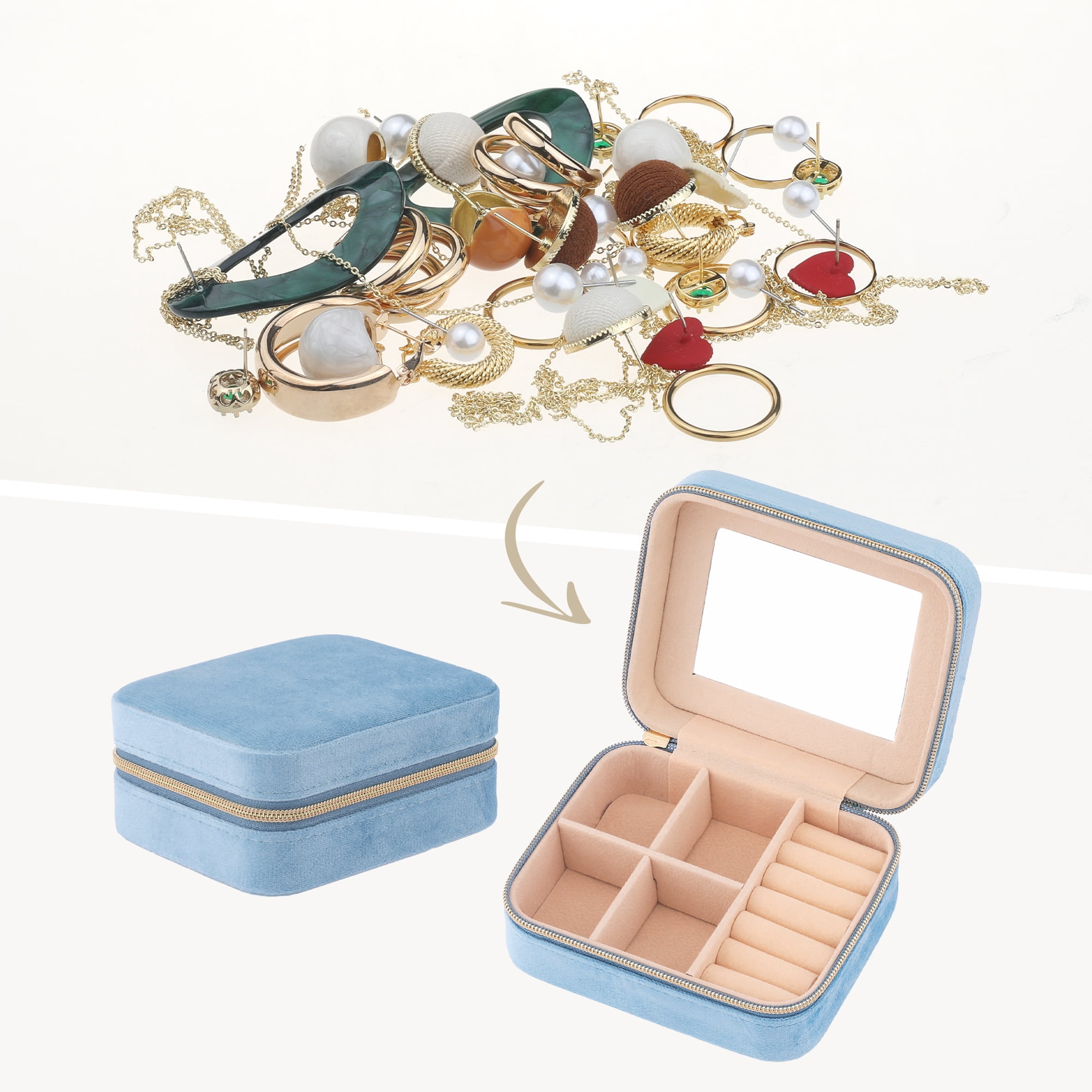 Unique Bargains Portable Velvet Jewelry Organizer Case for Women Blue