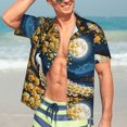 thumbnail image 3 of Fotbe Moonlit Golden Tree Peacock Hawaiian Shirt for Men Unisex Summer Beach Casual Short Sleeve Cotton Linen Button Down Shirts-XX-Large, 3 of 5